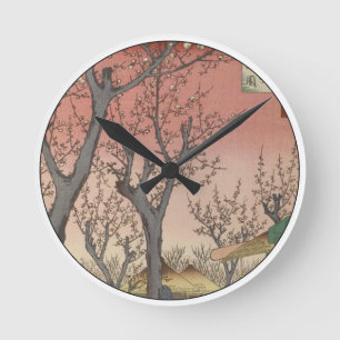 Tree Blossoms Plum Garden Japanese Woodblock Round Clock