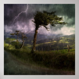 Tree Blowing in the Wind During a Thunder Storm Poster