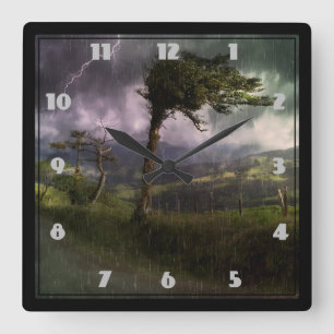 Tree Blowing in the Wind During a Thunder Storm Square Wall Clock