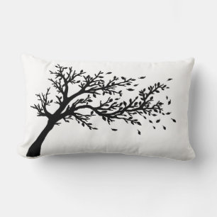 Tree blowing in the wind lumbar pillow