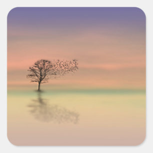 Tree Blowing in the Wind Square Sticker