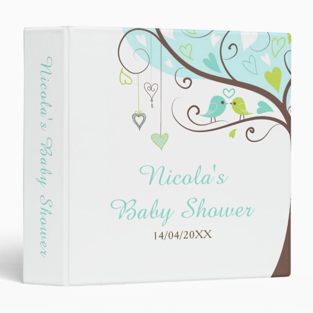 Tree Blue and Green Baby Shower Photo Album Binder (Front/Spine)