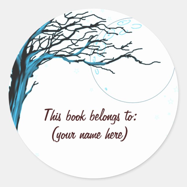 Tree, blue classic round sticker (Front)