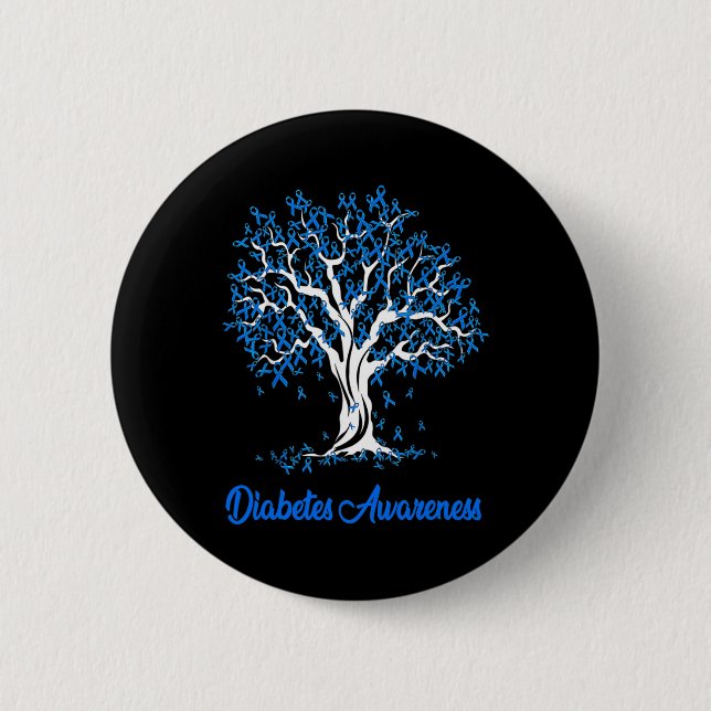 Tree Blue Ribbon Diabetes Awareness  2 Inch Round Button (Front)