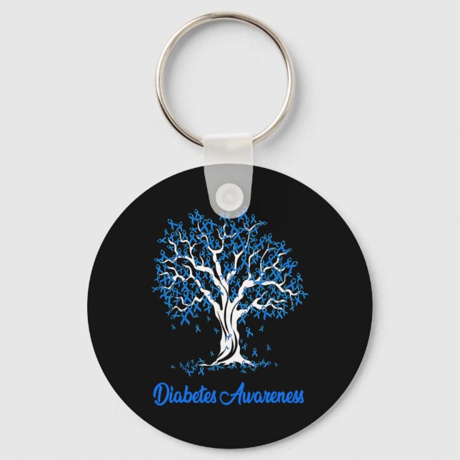 Tree Blue Ribbon Diabetes Awareness  Keychain (Front)