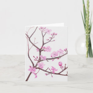 Tree branch blossoming with pink flowers in spring card
