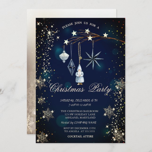 Tree Branch Decorations Snowflakes Blue Invitation (Front/Back)
