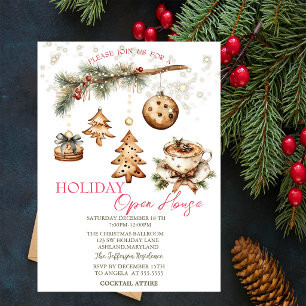 Tree Branch,Ornaments,Coffee,Stars Open House  Invitation