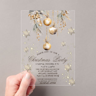 Tree Branch Vintage Decorations Snowflakes Gold  Acrylic Invitations