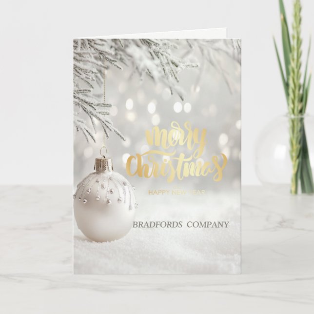 Tree Branch White Christmas Ball Christmas Company Holiday Card (Front)