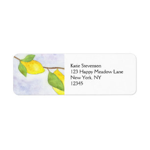 Tree Branch with Lemons and Leaves in Watercolor