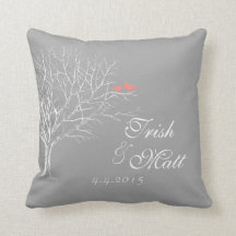 Tree Branched Grey Coral Birds Wedding Pillow