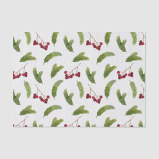 Tree Branches and Red Berries Christmas Tissue Paper