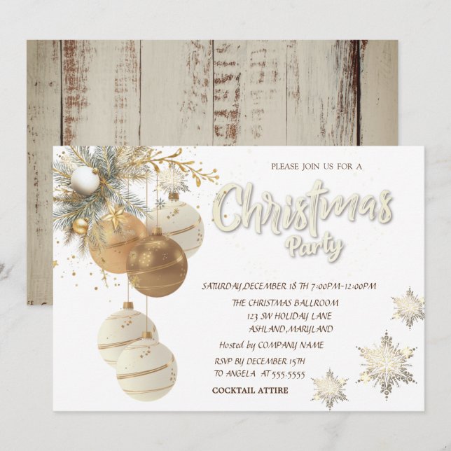  Tree Branches Balls Snowflakes Wood Christmas Invitation (Front/Back)