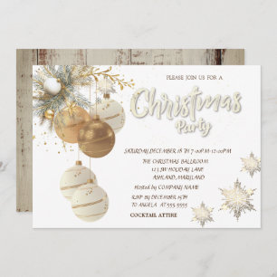  Tree Branches Balls Snowflakes Wood Christmas Invitation