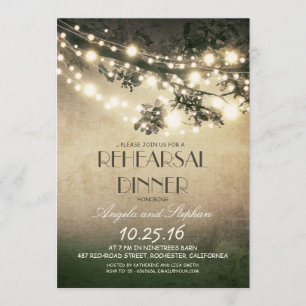 tree branches & string lights rehearsal dinner invitation
