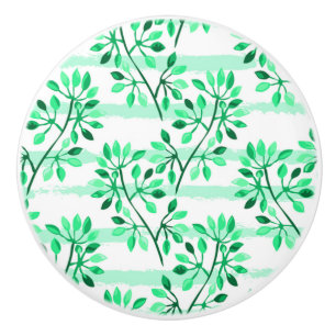Tree branches with leaves ceramic knob