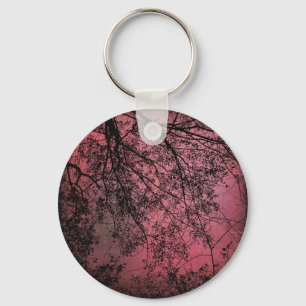 Tree Branchs Red Background Keychain