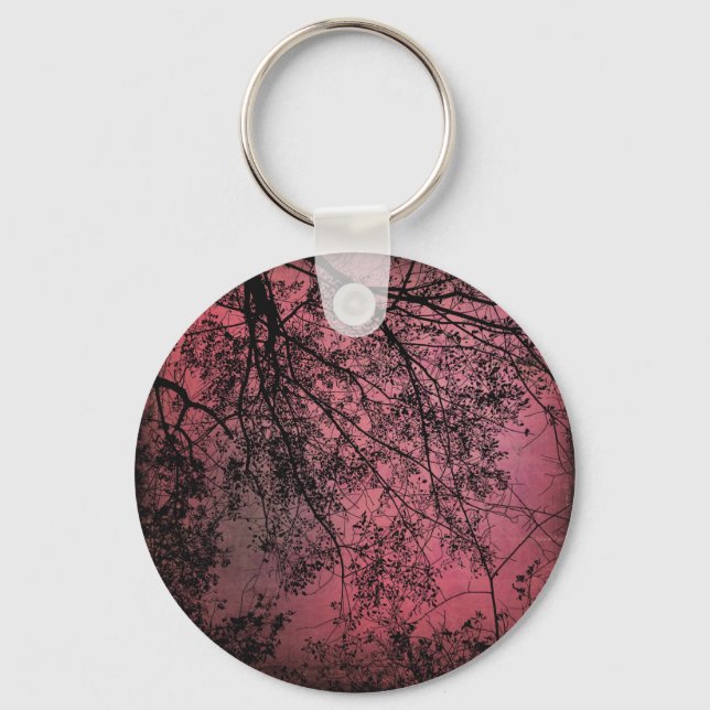 Tree Branchs Red Background Keychain (Front)
