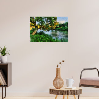 Tree by lake in spring poster