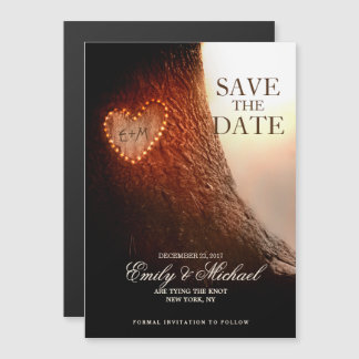 Tree Carved Heart Rustic and Vintage save the date Magnetic Invitation