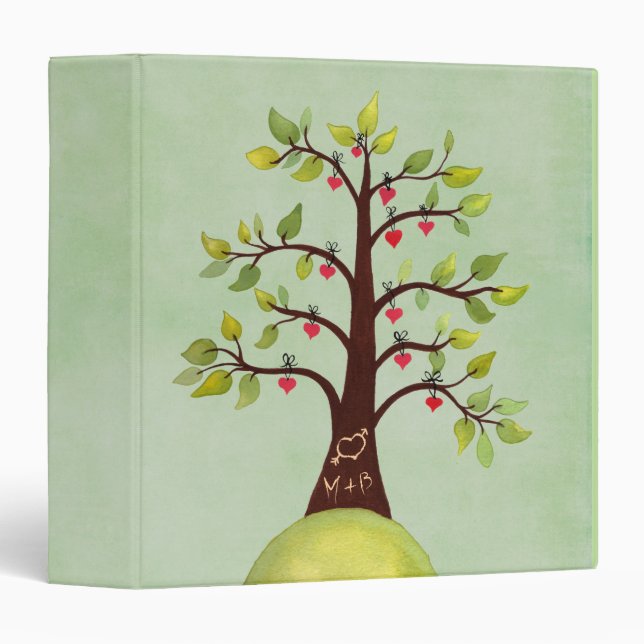 Tree Carving Love Heart + Initials Wedding Binder (Front/Spine)