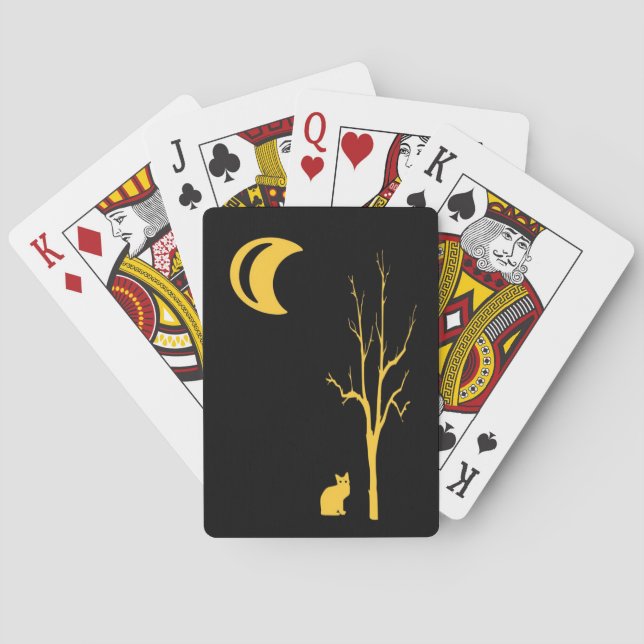 Tree, Cat and Moon Playing Cards (Back)