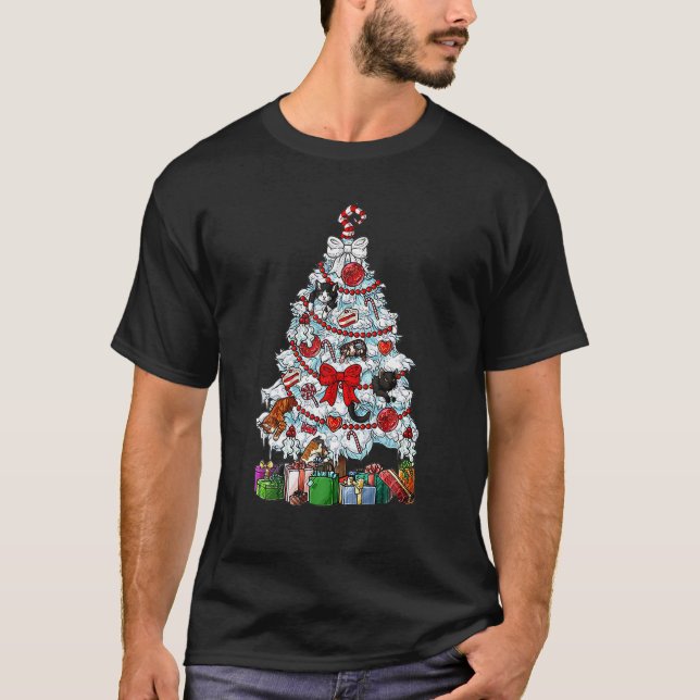 Tree Cat Light Christmas Merry Catmas Cute Cat Tre T-Shirt (Front)