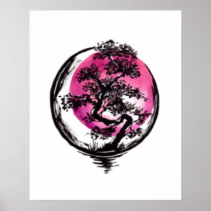 Tree Circle Red Sun Poster