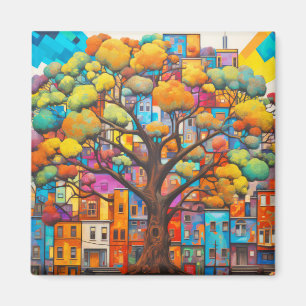 Tree Civilization Concept Abstract Colourful Paint Magnet