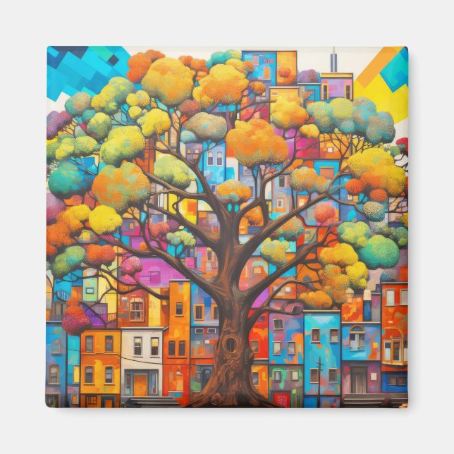 Tree Civilization Concept Abstract Colourful Paint Magnet (Front)