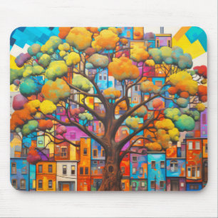 Tree Civilization Concept Abstract Colourful Paint Mouse Pad