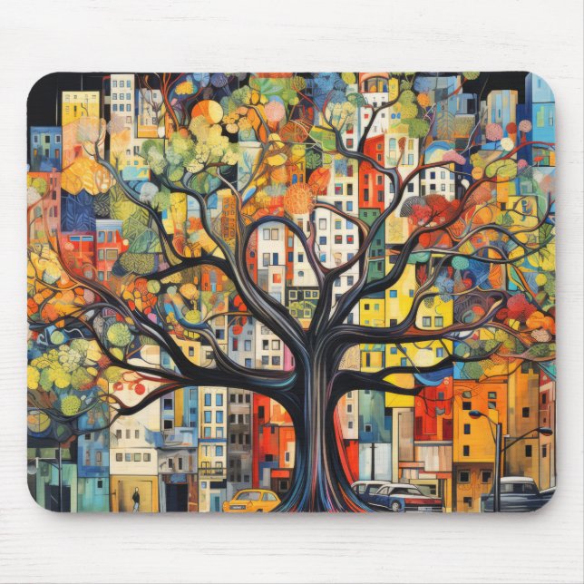 Tree Civilization Concept Abstract Colourful Paint Mouse Pad (Front)
