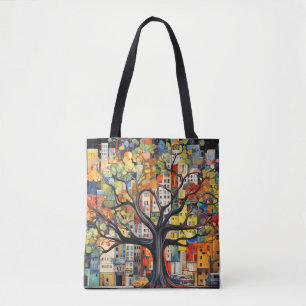 Tree Civilization Concept Abstract Colourful Paint Tote Bag