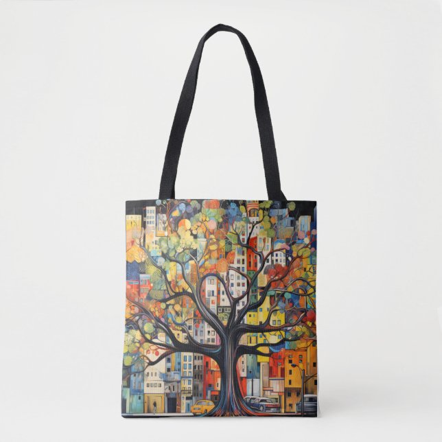 Tree Civilization Concept Abstract Colourful Paint Tote Bag (Front)