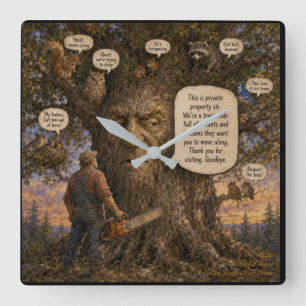 Tree Condo Tenants Cartoon – Nature Speaks Up! Square Wall Clock