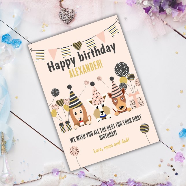 Tree cute dogs with party hats balloons Birthday (Creator Uploaded)
