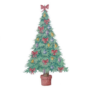 tree decorated bows and bells for christmas tablecloth