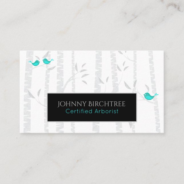 *~* Tree Doctor Birch Trees Arborist Blue Birds Business Card (Front)