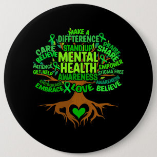 Tree Drawing Word Art Mental Health Awareness Wome 6 Inch Round Button