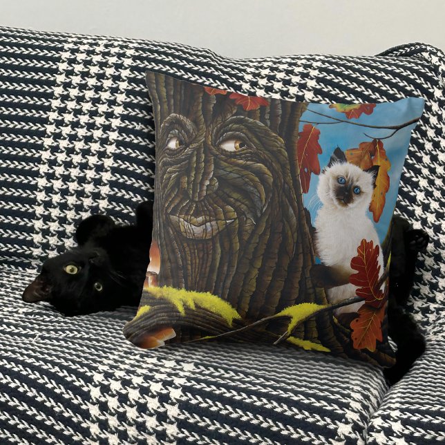 Tree Ent Cat Autumn Fantasy Throw Pillow (Creator Uploaded)