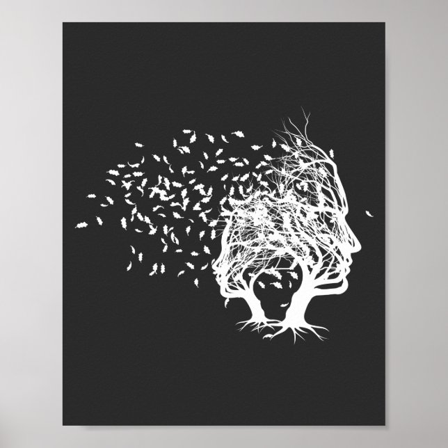 Tree Faces With Leaves Blowing Cool Novelty Design Poster (Front)