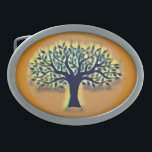 Tree faces yellow landscape watercolor  belt buckle<br><div class="desc">A beautiful watercolor painting in a modern style.A watercolor painting of a tree with green leaves standing out against a yellow background. The Tree with details of the branches, trunk, and foliage. The leaves be painted in green. The yellow background is of watercolor paint to achieve a smooth and luminous...</div>