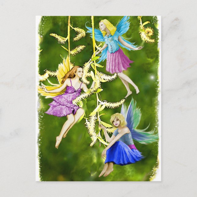 Tree Fairies on the Weeping Willow Postcard (Front)