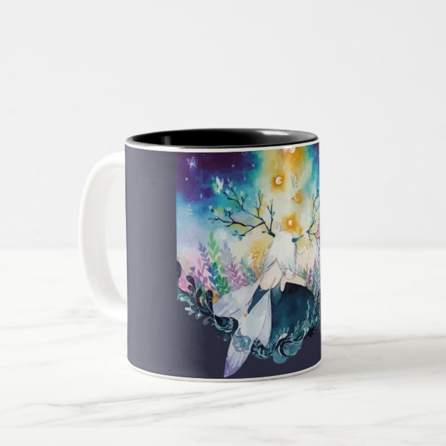Tree Fairy Digital Art Two-Tone Coffee Mug (Front Left)