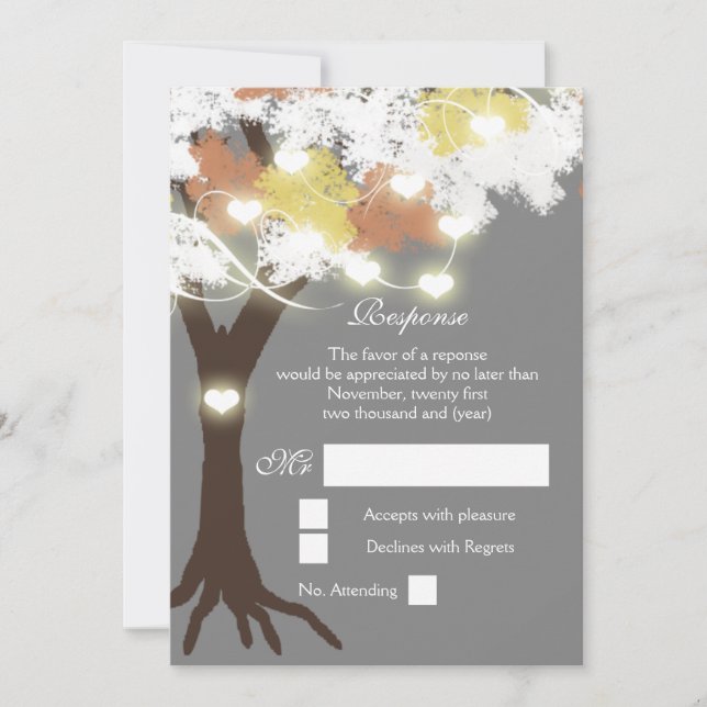 Tree fall modern heart glow invitation (Front)
