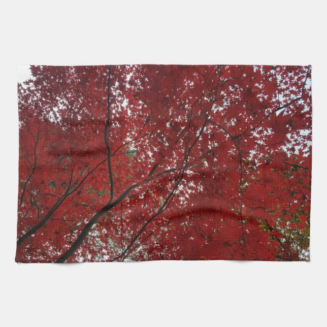 Tree Fall Season Red Brown Autumn Leaves Kitchen Towel (Horizontal)