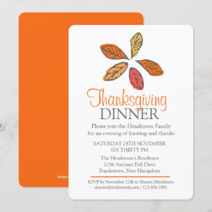 Tree Fall Thanksgiving Dîner orange invitation