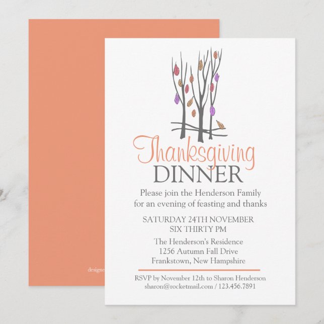 Tree Fall Thanksgiving Dinner invitation (Front/Back)