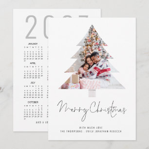 Tree Family Photo 2027 Calendar Merry Christmas Holiday Card